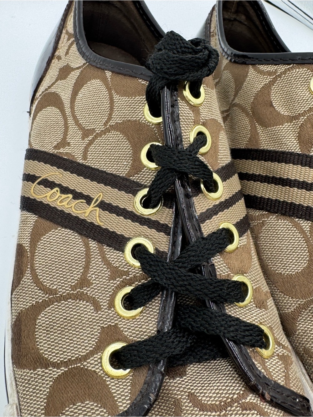 Coach Brown Signature Canvas Low-Top Sneakers with Black Trim - Picture 3 of 15